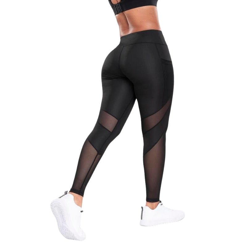 Solid Contrast Mesh Pocket Fitness Leggings - FitSpectra