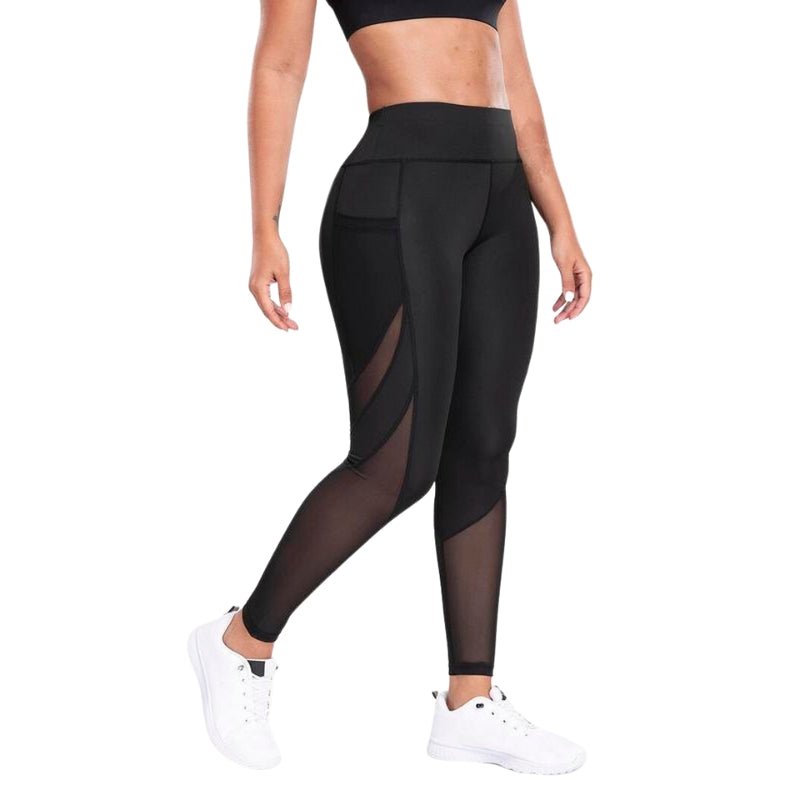 Solid Contrast Mesh Pocket Fitness Leggings - FitSpectra