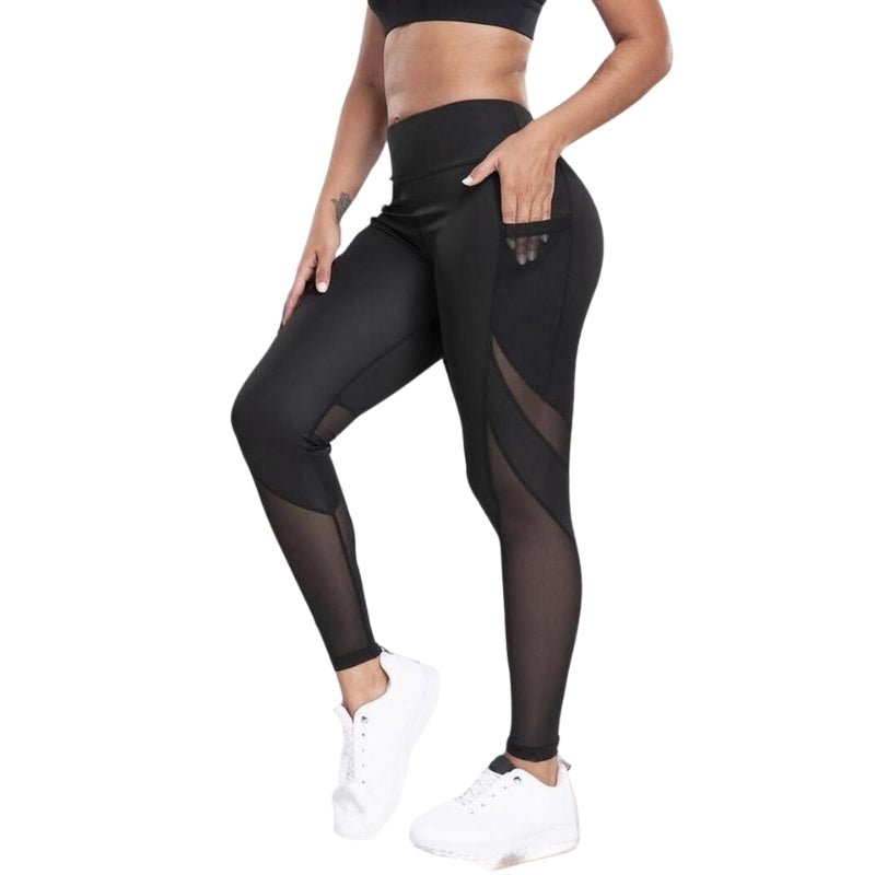Solid Contrast Mesh Pocket Fitness Leggings - FitSpectra
