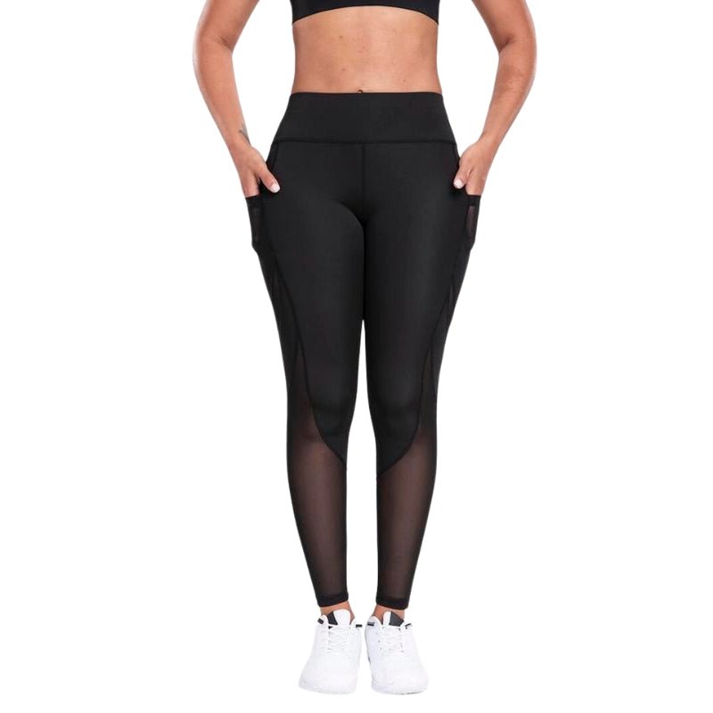 Solid Contrast Mesh Pocket Fitness Leggings - FitSpectra