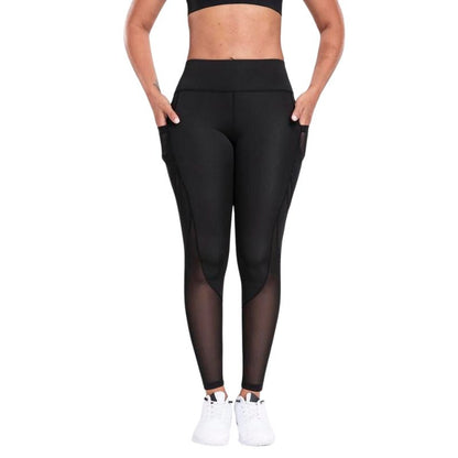 Solid Contrast Mesh Pocket Fitness Leggings - FitSpectra