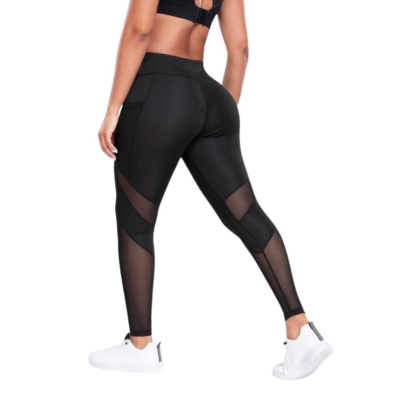 Solid Contrast Mesh Pocket Fitness Leggings - FitSpectra